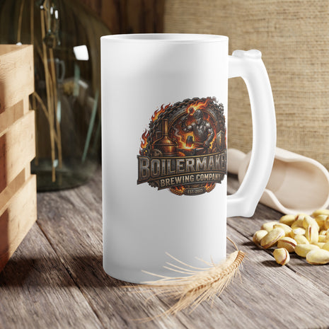 Boilermaker Frosted Beer Mug — Bold Flaming Skull Brew Glass (16 oz) - DCA0505