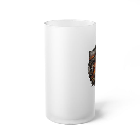 Ironworker Frosted Glass Beer Mug — Rustic Brewery Emblem for Steelworkers - DCA0510