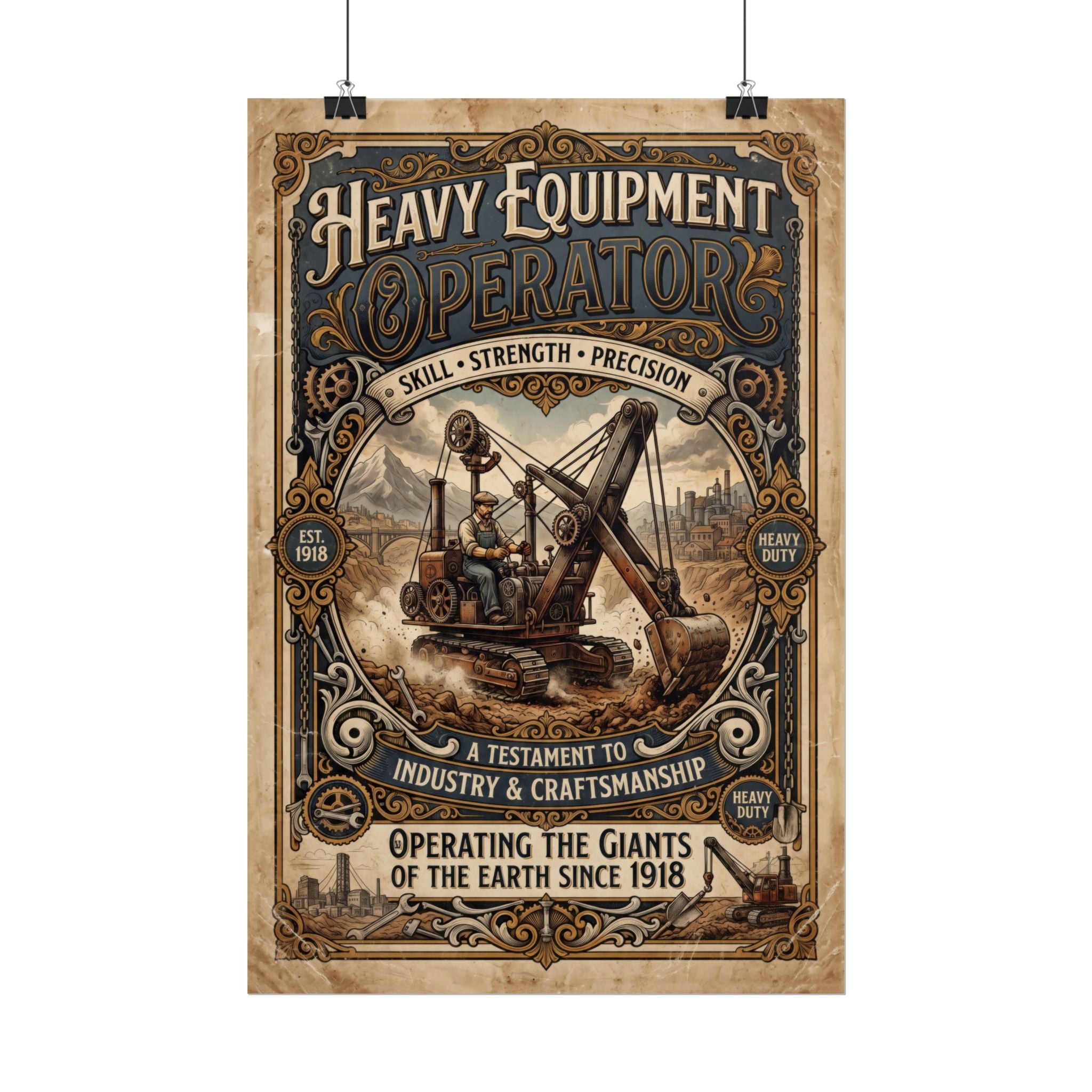 Heavy Equipment Operator Poster — Vintage Construction Rolled Wall Art - DCA0370