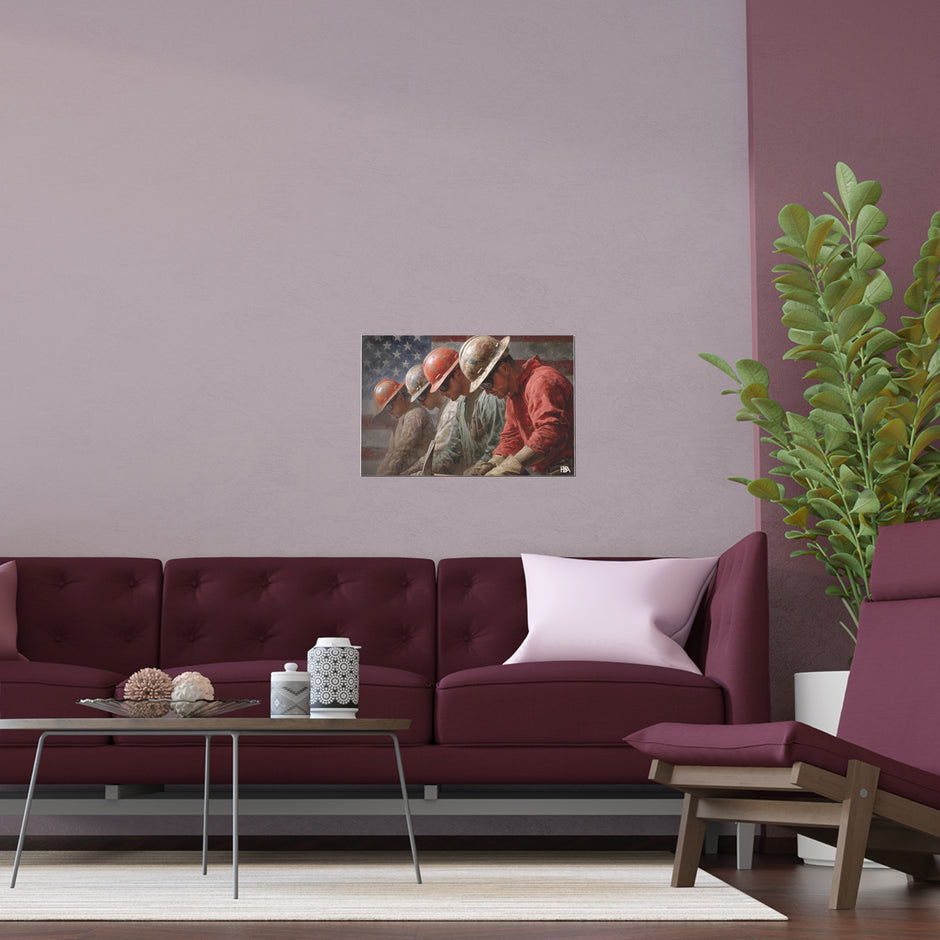 Patriotic Construction Workers Silk Poster