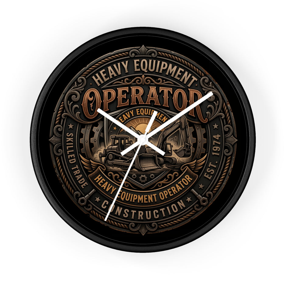Heavy Equipment Operator Wall Clock — Construction Crew Vintage Badge Clock - DCA0386