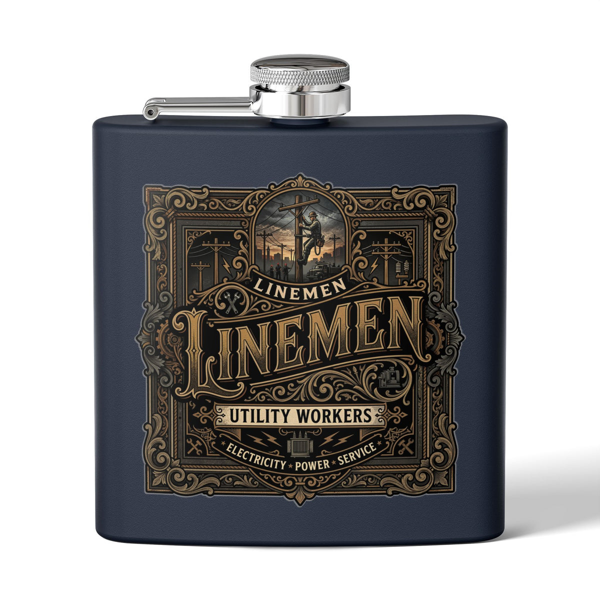Linemen Utility Workers 6oz Stainless Steel Flask — Vintage Electrician Tribute - DCA0425