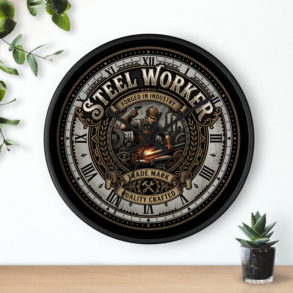 Steel Worker Wall Clock — Vintage Industrial Forge Clock - DCA0400