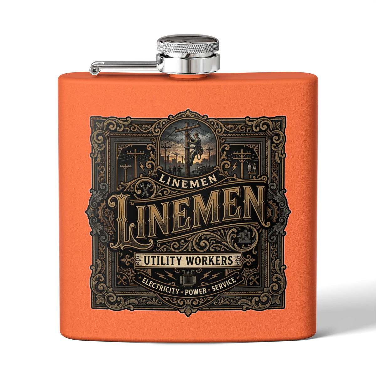 Linemen Utility Workers 6oz Stainless Steel Flask — Vintage Electrician Tribute - DCA0425