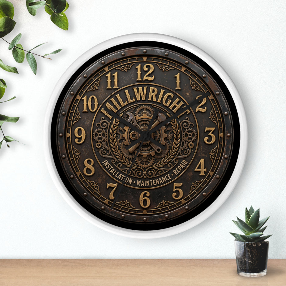 Millwright Vintage Industrial Wall Clock — Steampunk Workshop Decor - DCA0392