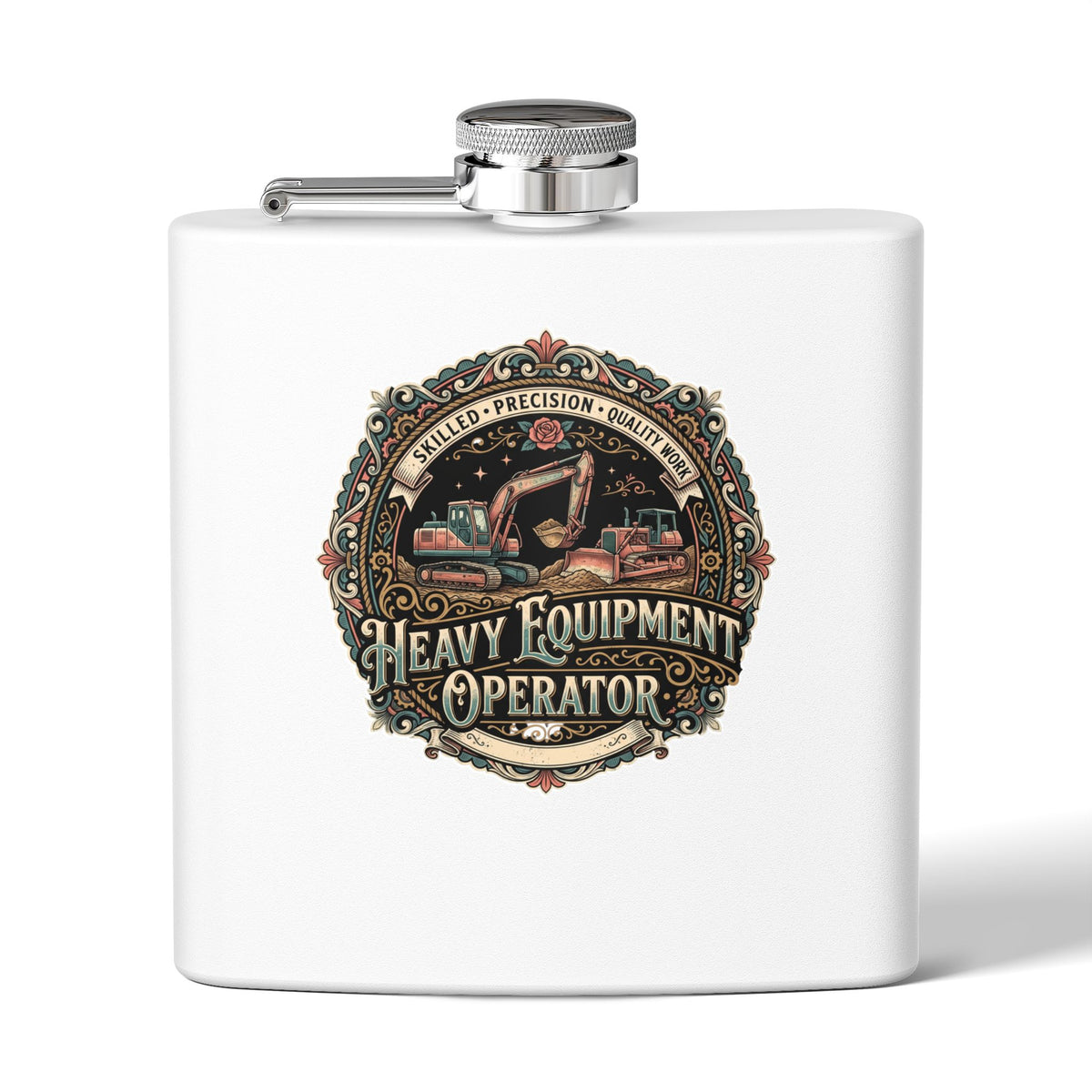 Heavy Equipment Operator Stainless Steel Flask — 6oz (Skilled Trades Woman Gift)