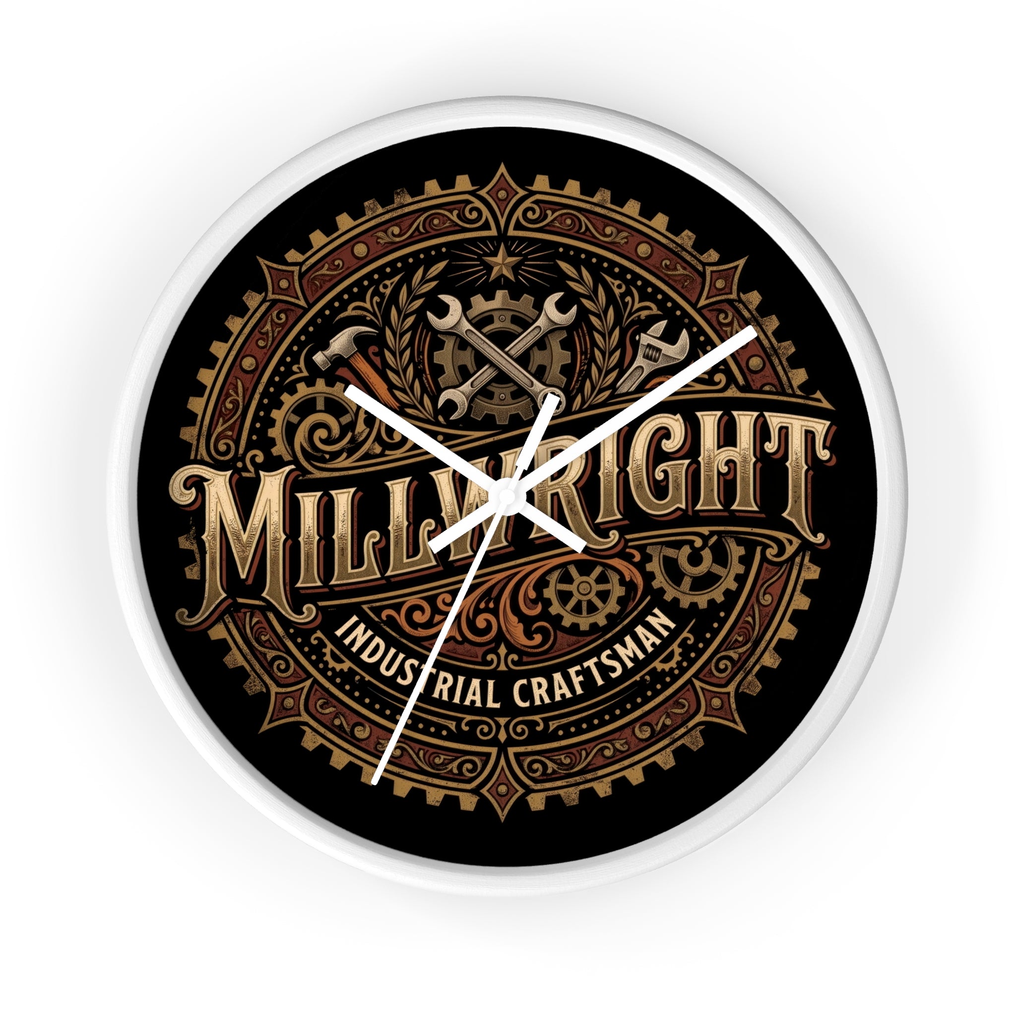 Millwright Industrial Wall Clock — Steampunk Gear Emblem - DCA0392