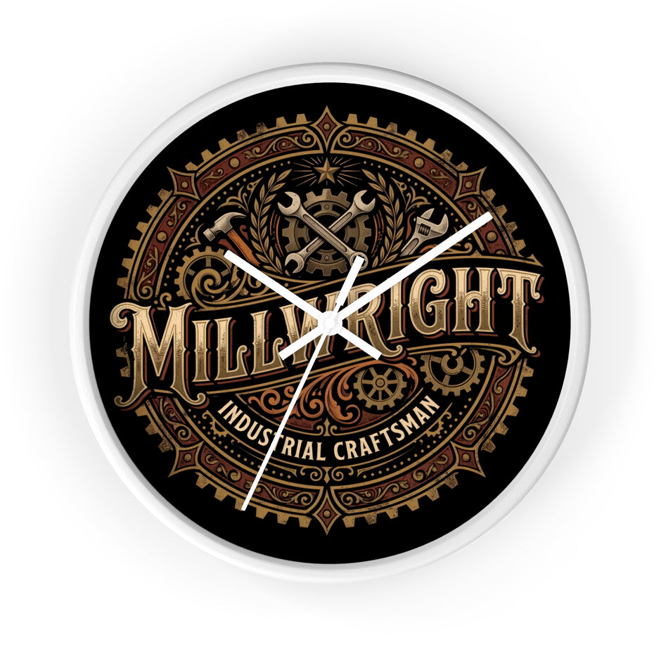 Millwright Industrial Wall Clock — Steampunk Gear Emblem - DCA0392