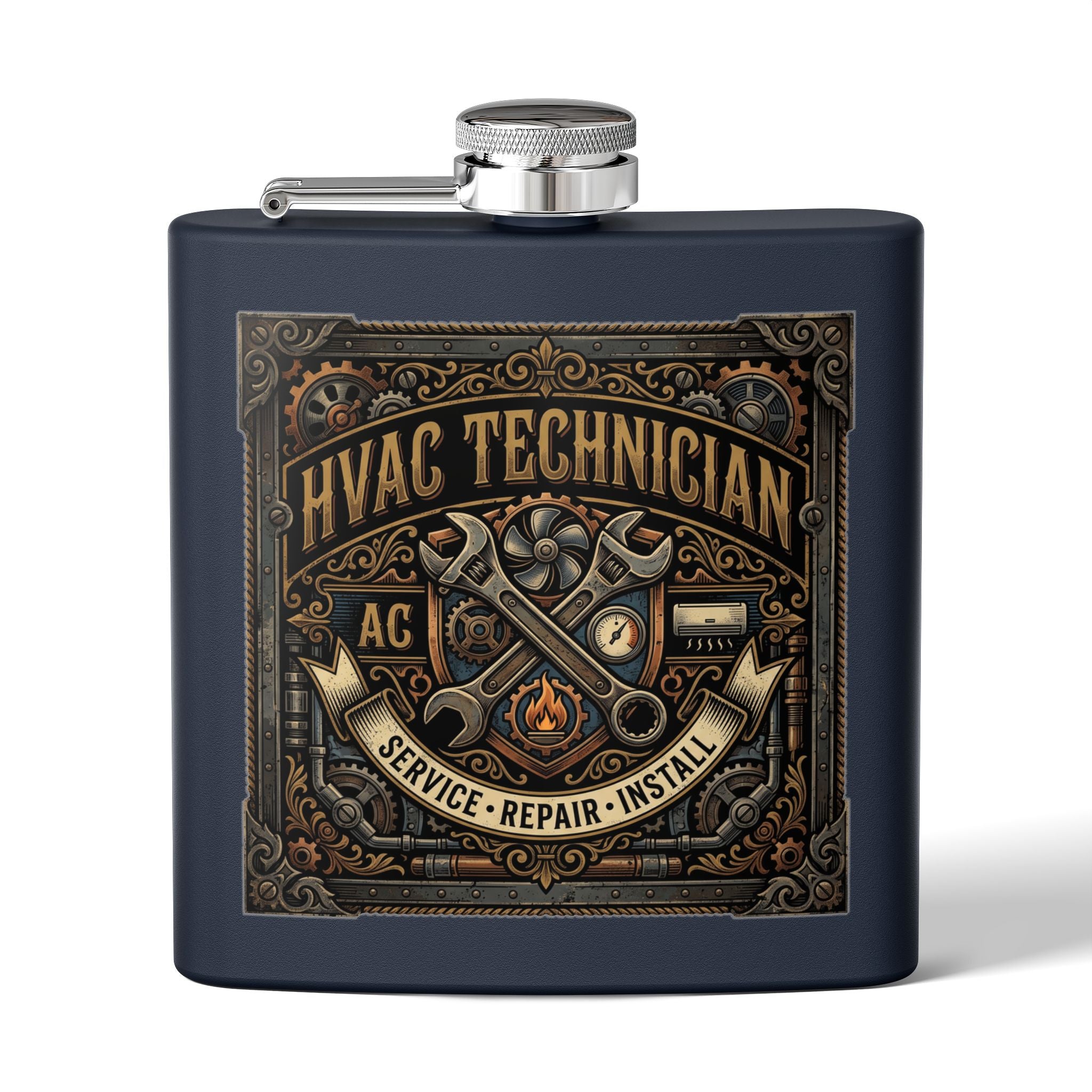 HVAC Technician 6oz Stainless Steel Flask — Service • Repair • Install Gift - DCA0423