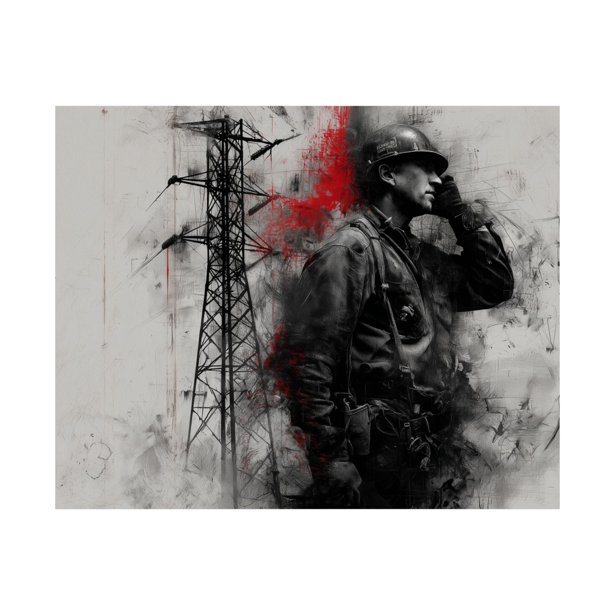 Electric Lineman Matte Poster — Industrial Worker Art Print (Horizontal)