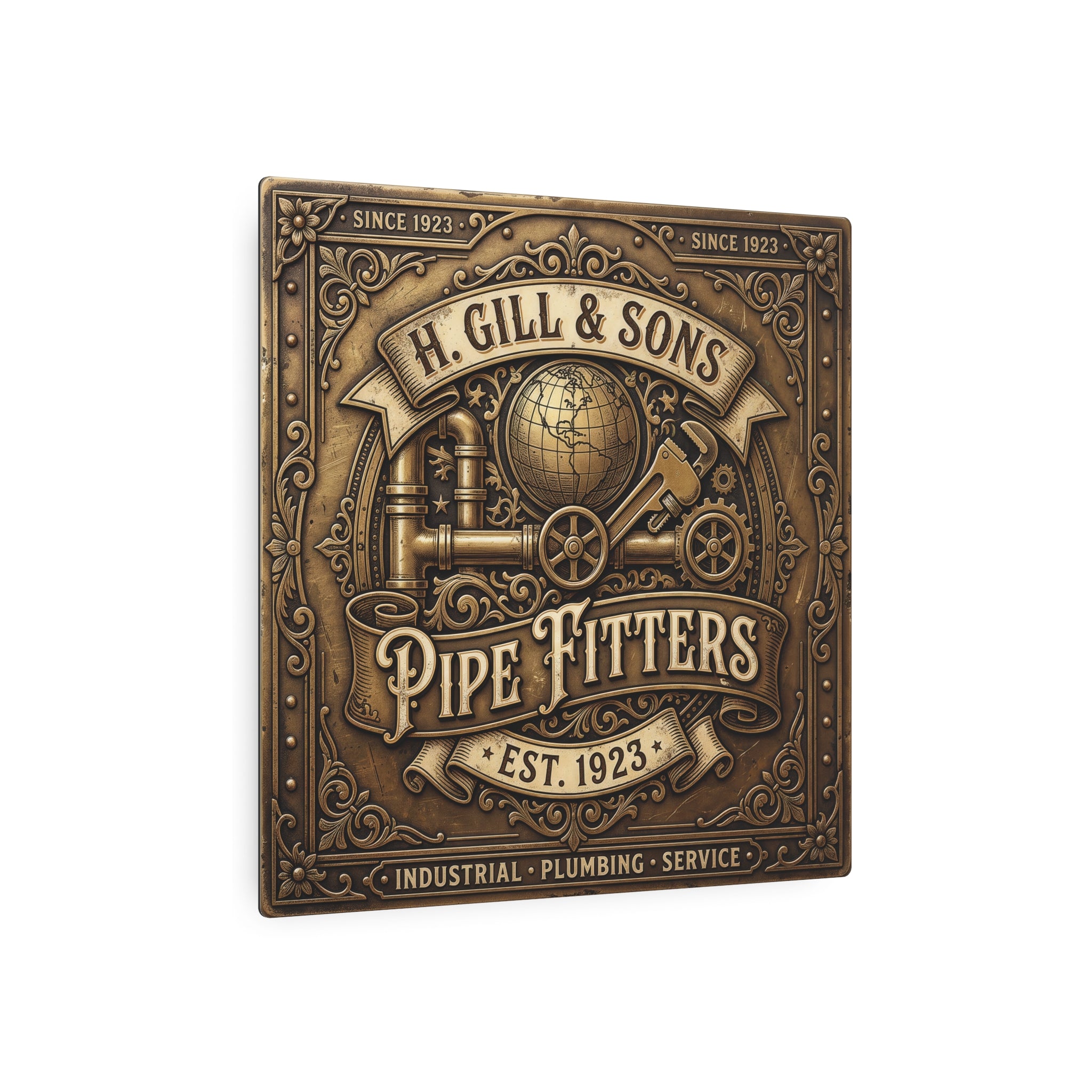 Pipefitters Metal Sign — H. Gill & Sons 1923 Industrial Wall Plaque - DCA0441