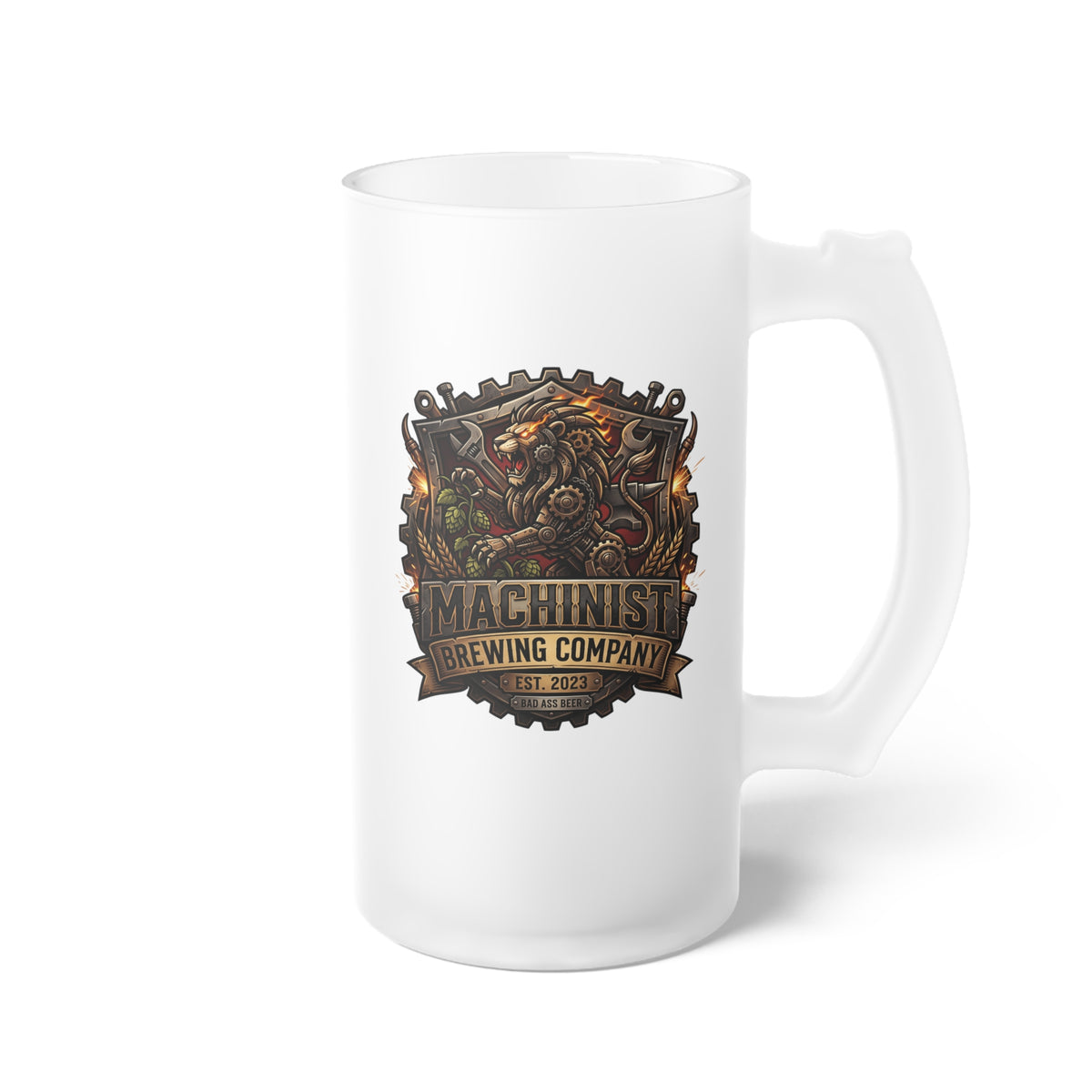 Machinist Crest Frosted Beer Mug — Vintage Trade Brew Stein (16 oz) - DCA0512