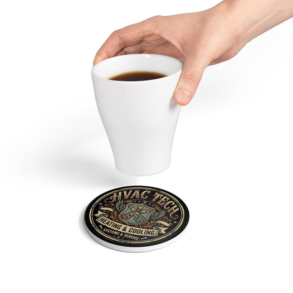 HVAC Tech Ceramic Coaster — Heating & Cooling Systems Crest - DCA0231