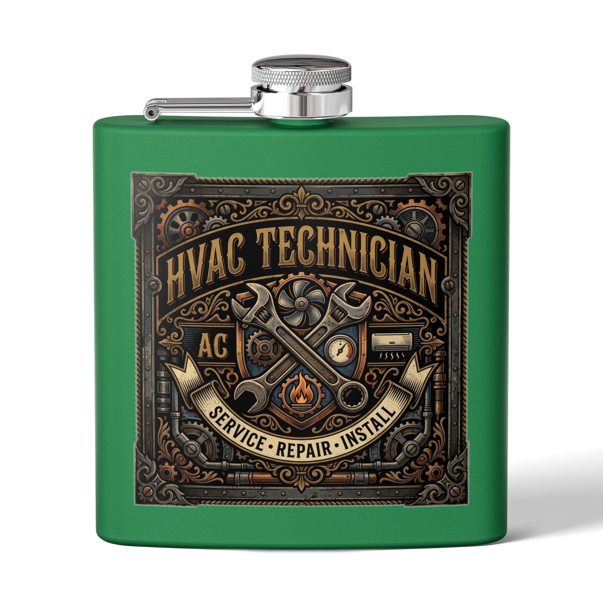 HVAC Technician 6oz Stainless Steel Flask — Service • Repair • Install Gift - DCA0423