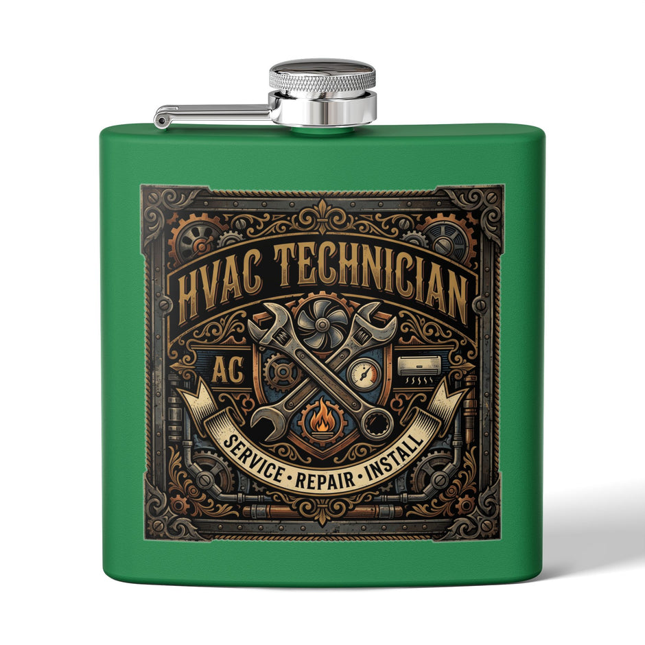 HVAC Technician 6oz Stainless Steel Flask — Service • Repair • Install Gift - DCA0423