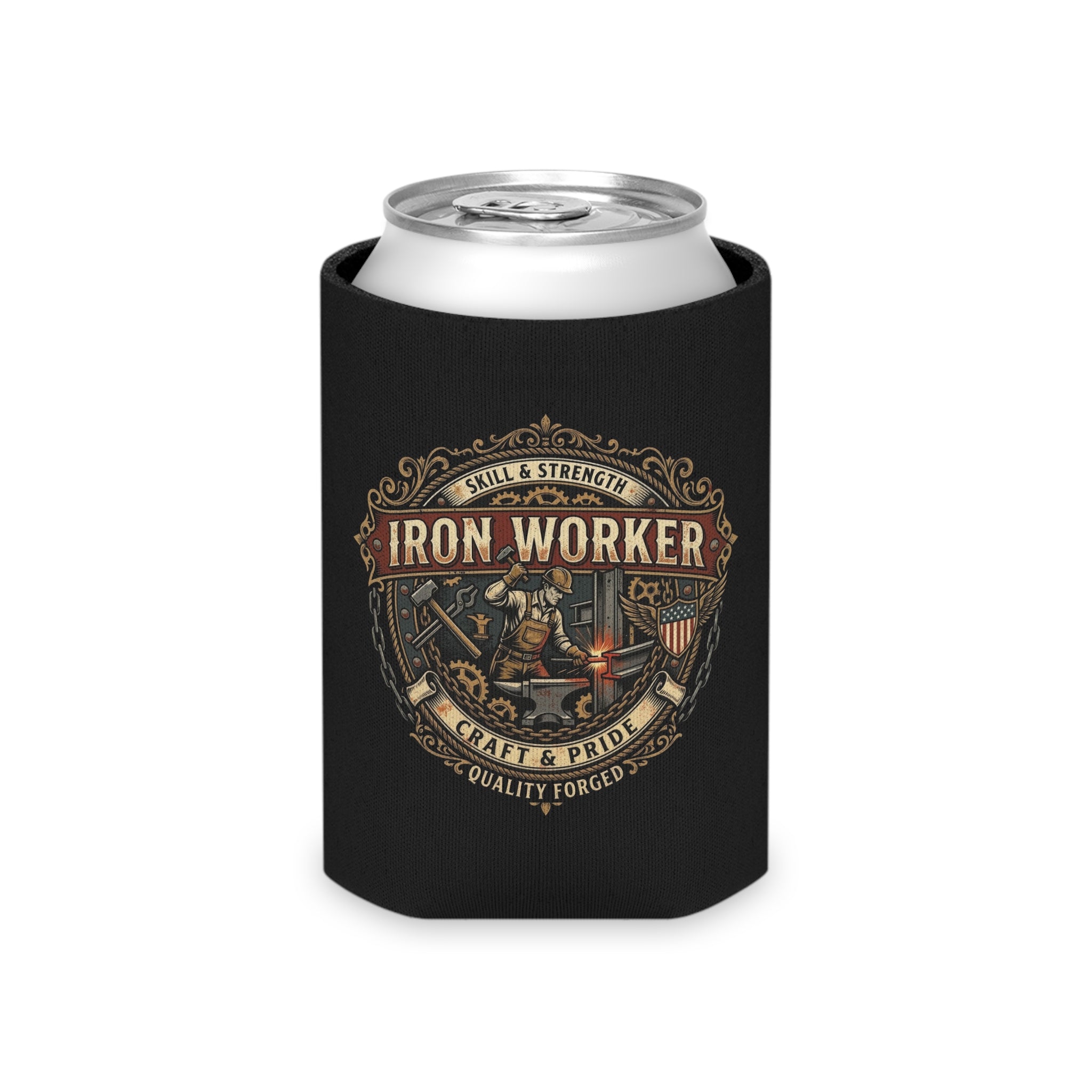 Iron Worker: Skill & Strength- Vintage Trade Logo Can Cooler - DCA0291