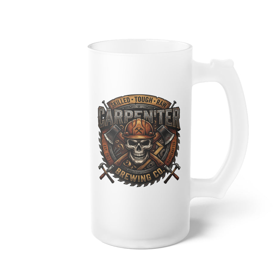 Carpenter Frosted Glass Beer Mug — Saw & Axe-Style Logo - DCA0506