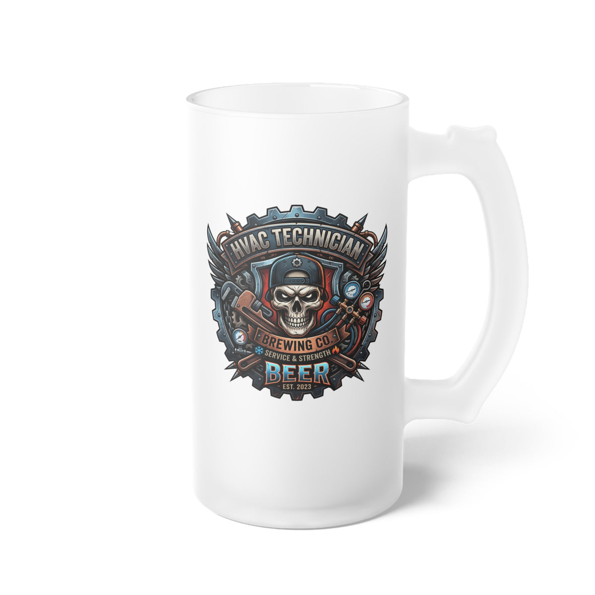 HVAC Technician Frosted Beer Mug — Viking Shield Emblem Stein - DCA0509