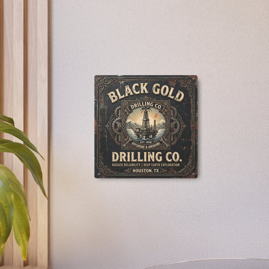 Oil Rigger - Black Gold Drilling Co. Metal Sign — Vintage Oil Rig Wall Art (Houston TX) - DCA0440