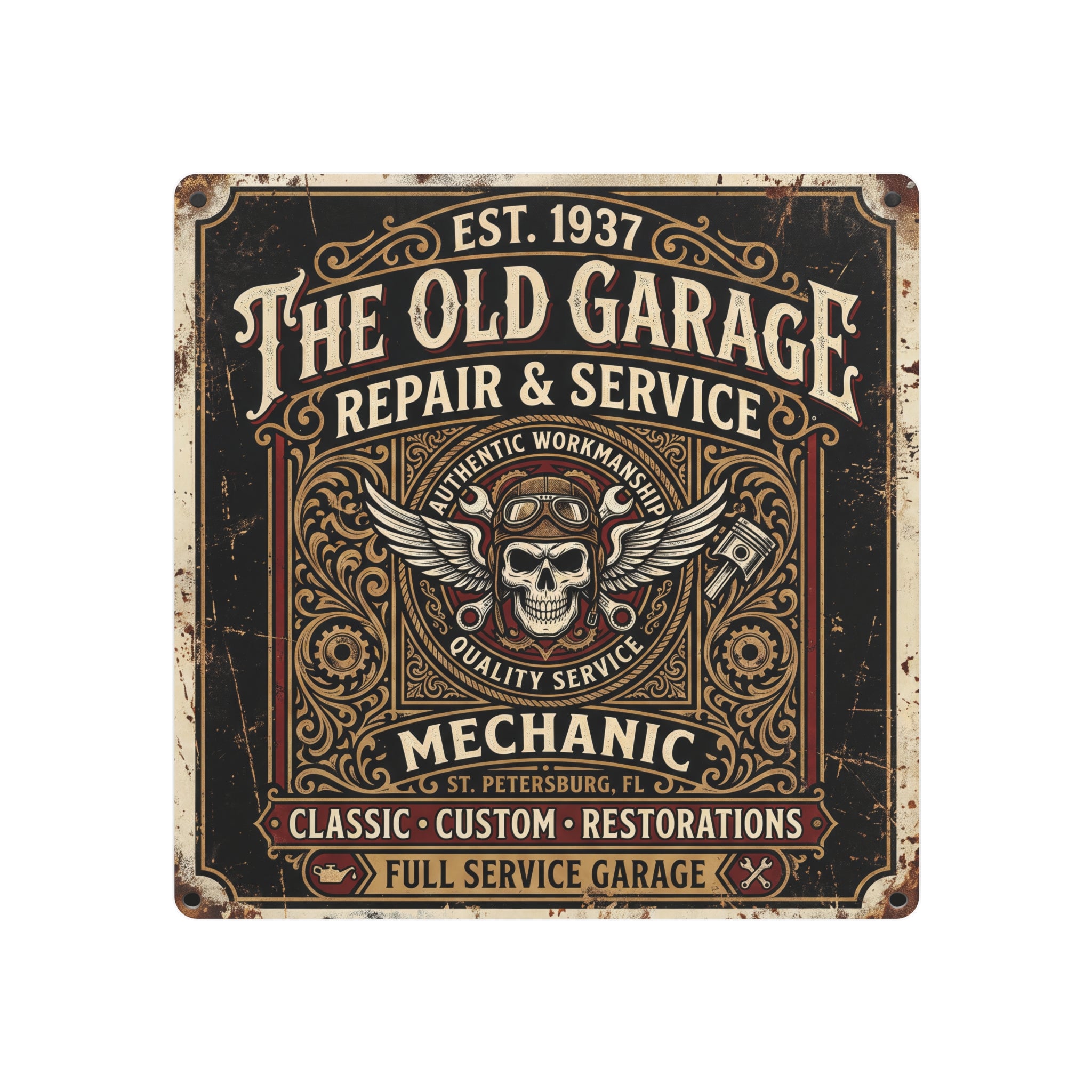 Mechanic - Vintage Mechanic Metal Sign — The Old Garage Repair & Service Wall Art - DCA0437