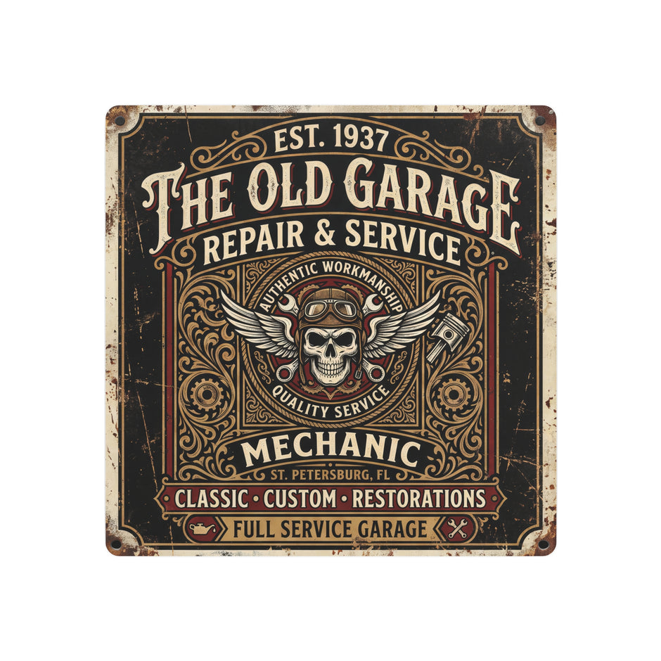 Mechanic - Vintage Mechanic Metal Sign — The Old Garage Repair & Service Wall Art - DCA0437