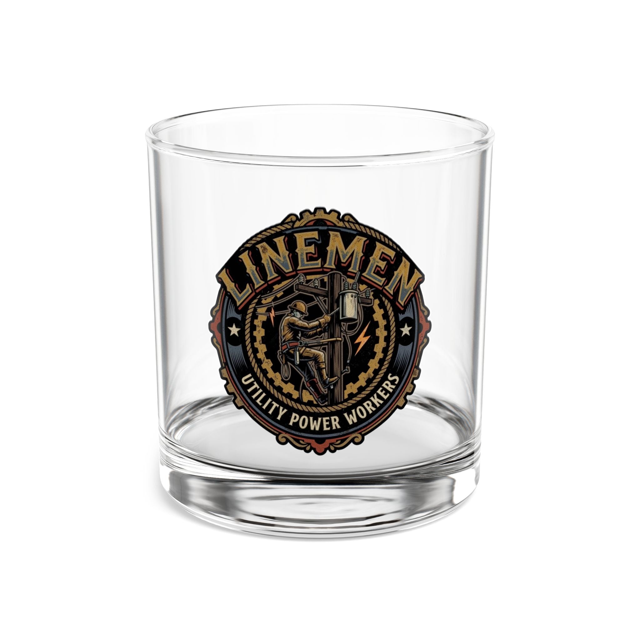 Linemen Whiskey Rocks Glass – 10oz Vintage Logo Drinkware - Linemen - DCA0201