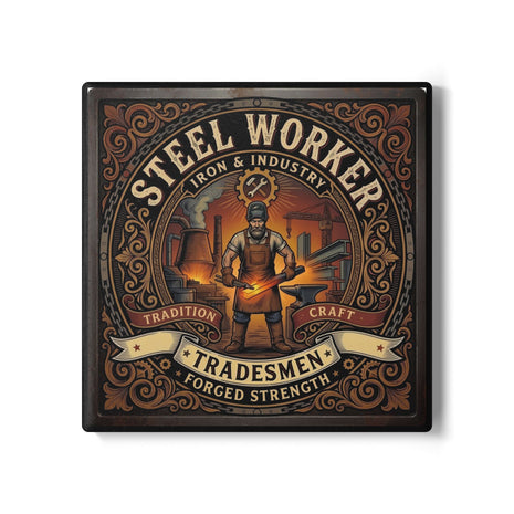 Steel Worker Ceramic Coaster — Tradesmen 'Forged Strength' Industrial Gift - DCA0241