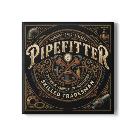 Pipefitter Ceramic Coaster — Skilled Tradesman Vintage Plumbing Design - Pipefitter - DCA0237