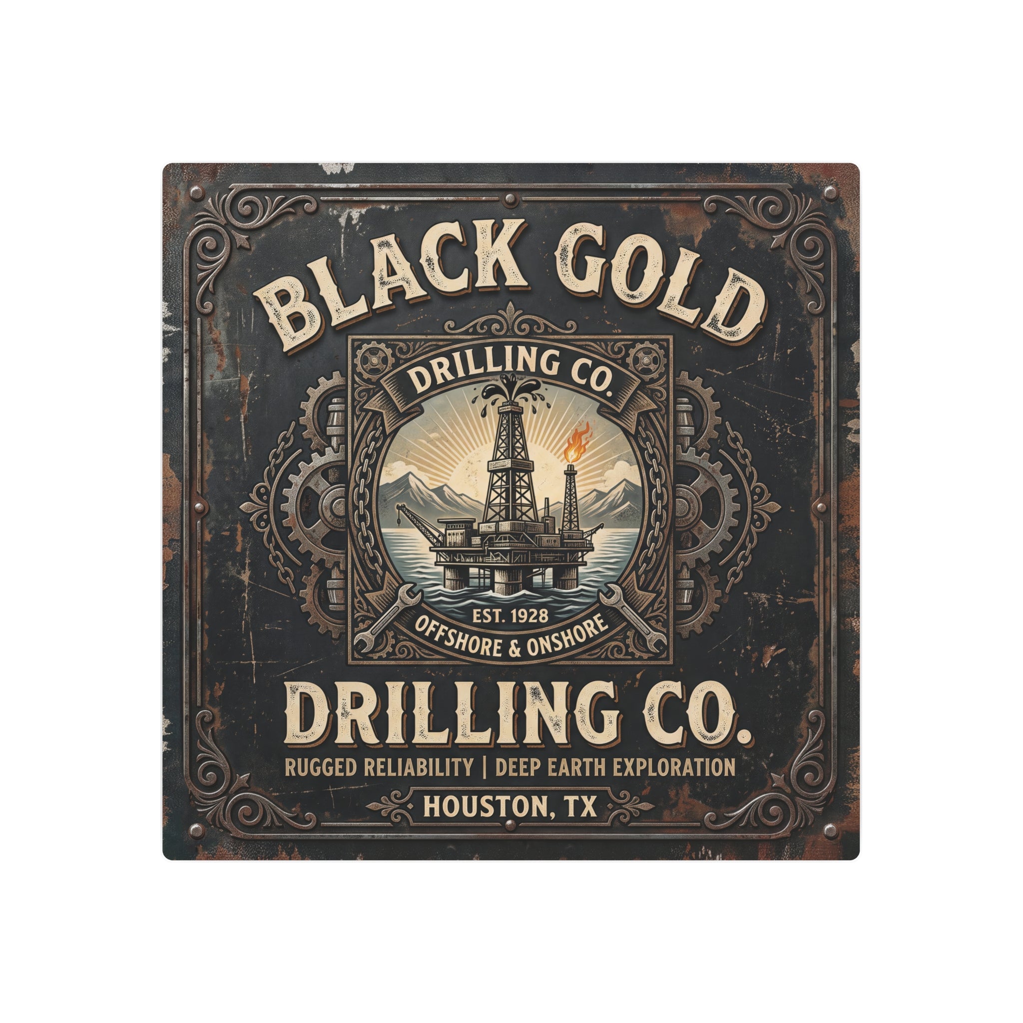 Oil Rigger - Black Gold Drilling Co. Metal Sign — Vintage Oil Rig Wall Art (Houston TX) - DCA0440