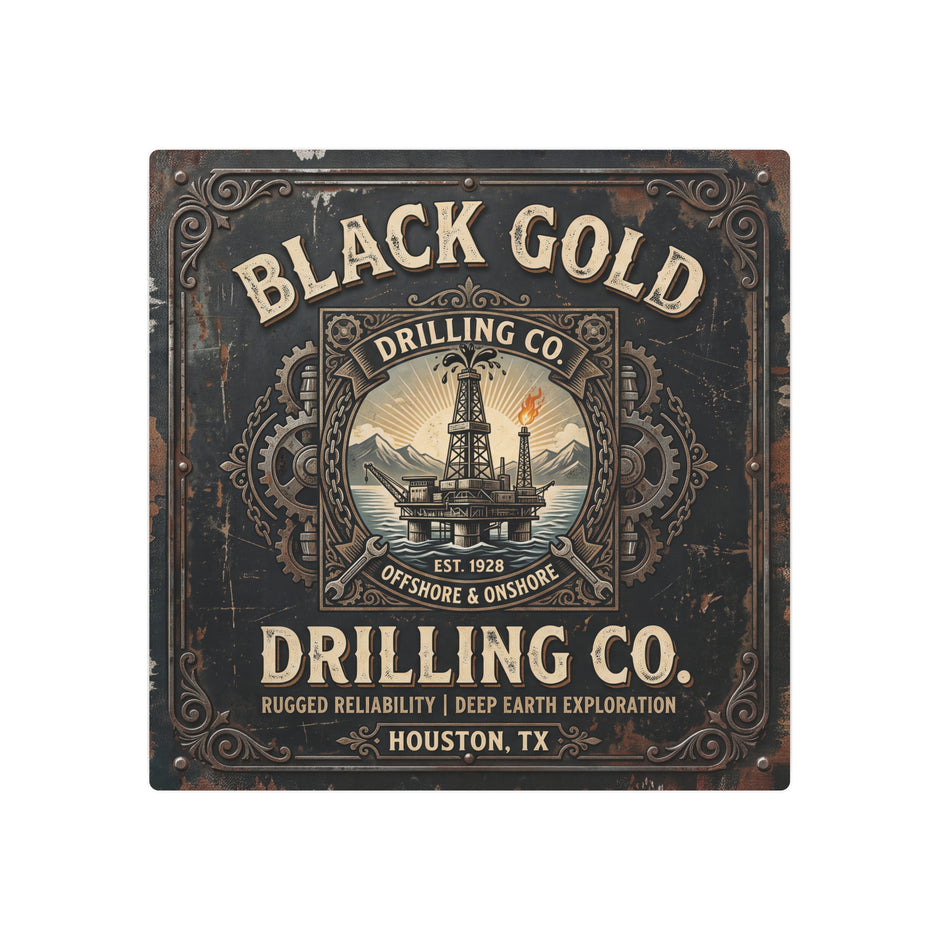 Oil Rigger - Black Gold Drilling Co. Metal Sign — Vintage Oil Rig Wall Art (Houston TX) - DCA0440