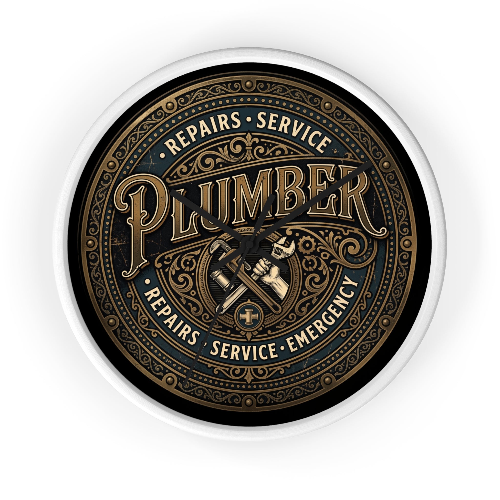 Plumber Vintage Emblem Wall Clock — Repairs • Service • Emergency - DCA0398