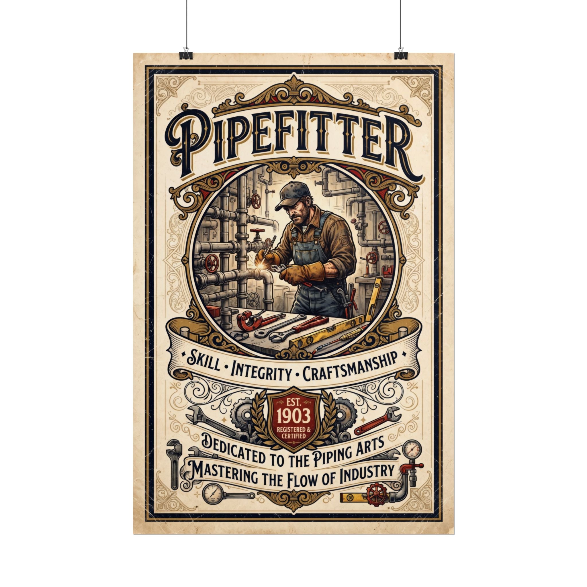 Pipefitter Rolled Poster — Vintage Trades Wall Art: 