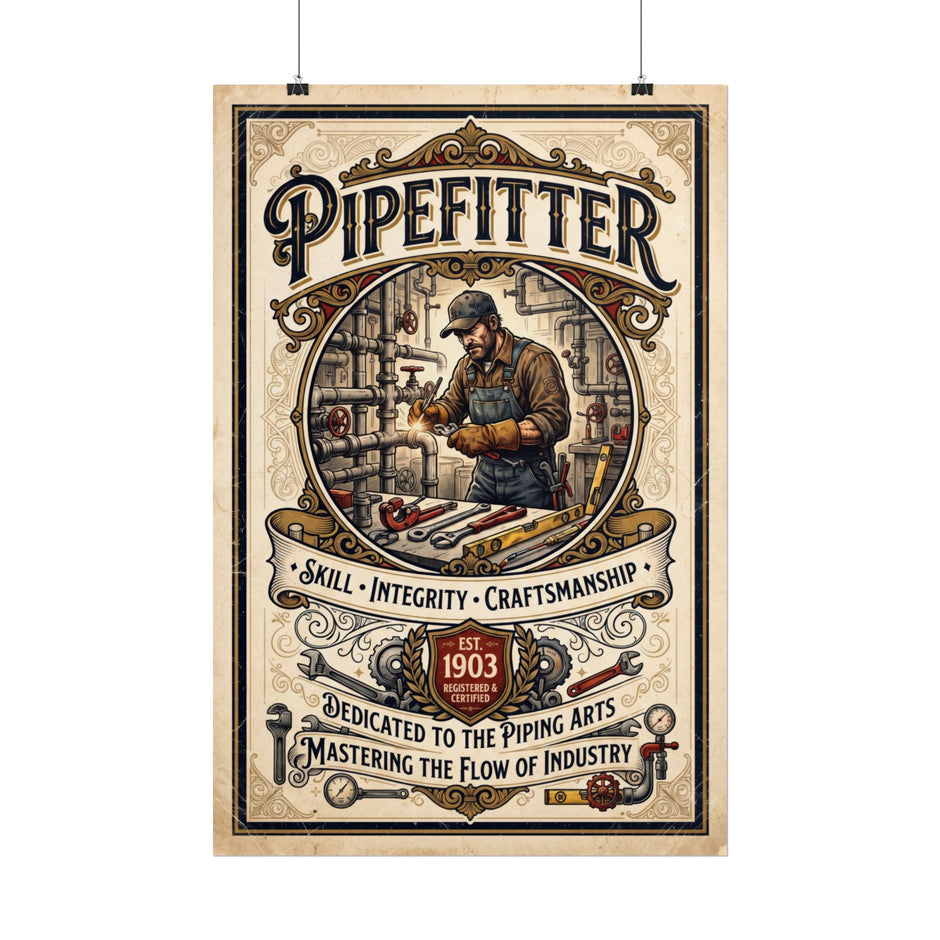 Pipefitter Rolled Poster — Vintage Trades Wall Art: 