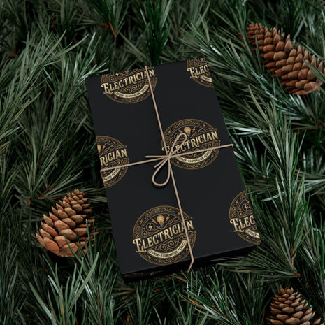 Electrician Gift Wrap Paper – Industrial Logo (Black & Gold)