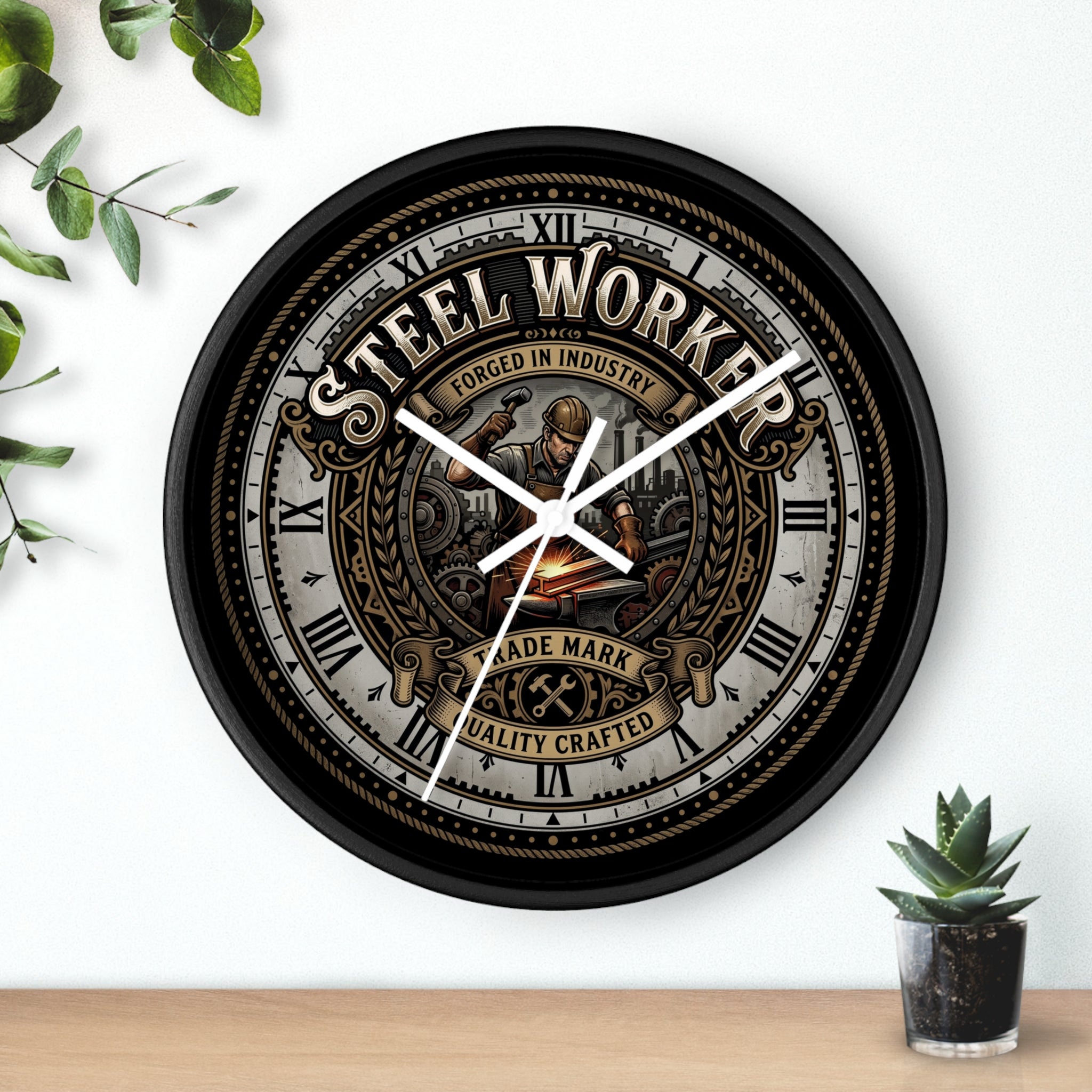 Steel Worker Wall Clock — Vintage Industrial Forge Clock - DCA0400