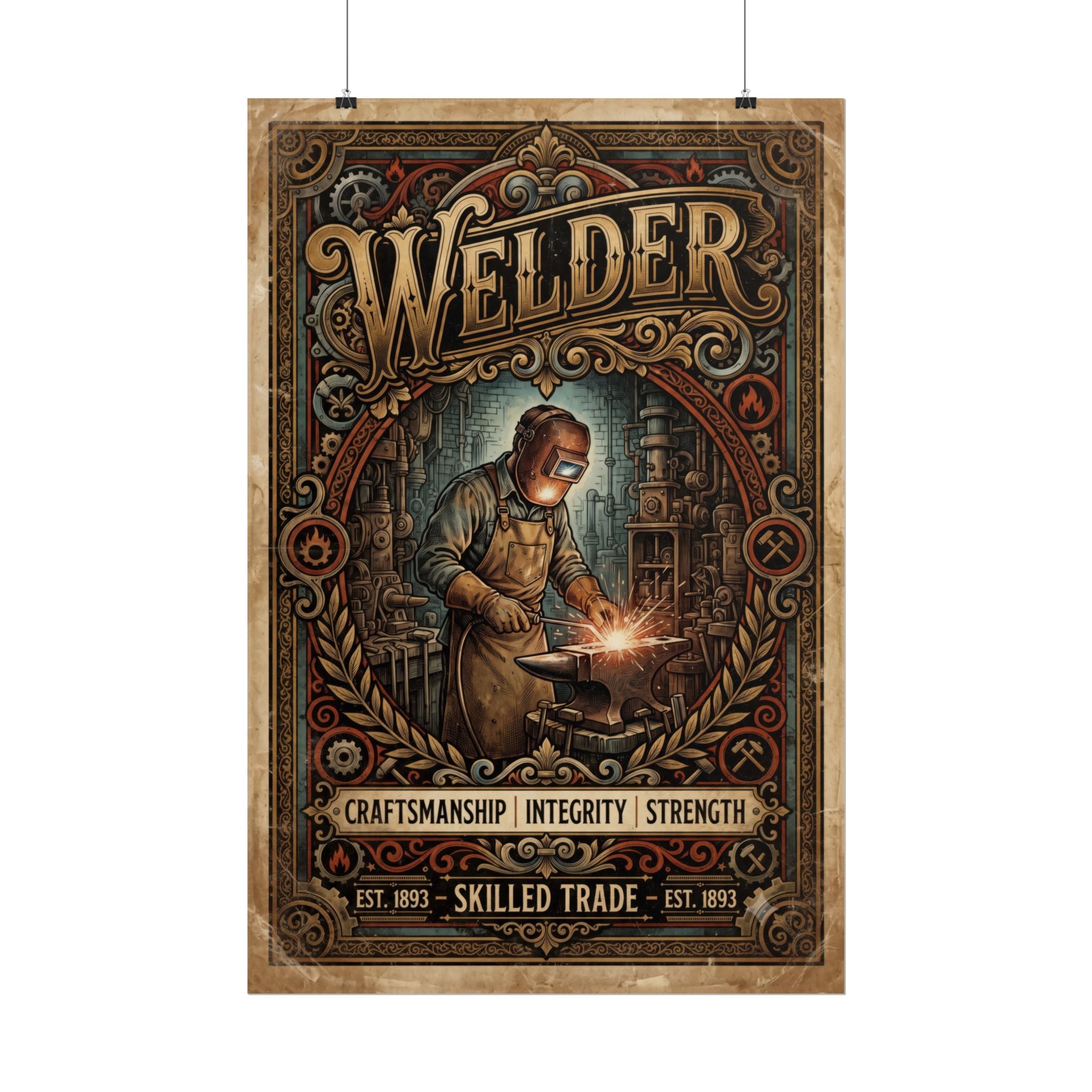 Welder Poster — Vintage Skilled Trade Wall Art: 