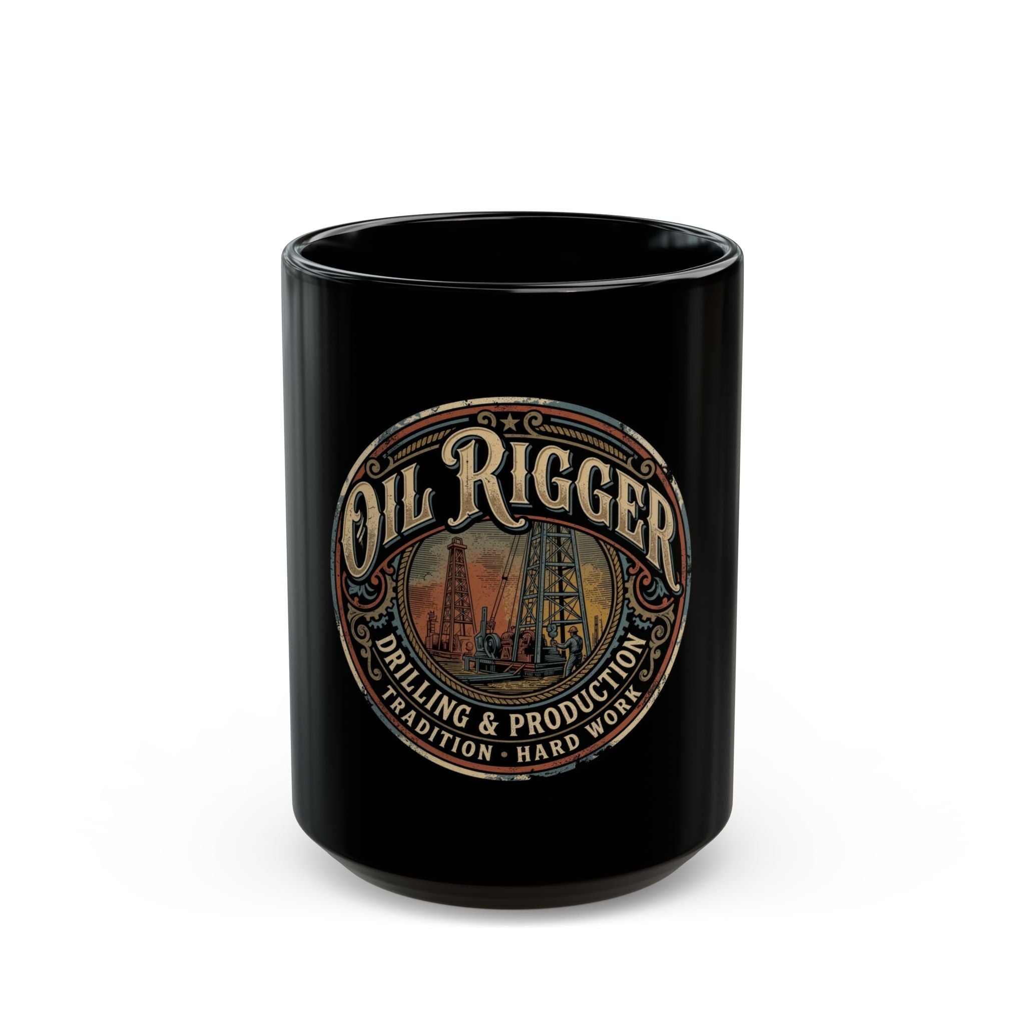 Oil Rigger Black Coffee Mug – Vintage Drilling & Production Design (11oz/15oz) - DCA0281