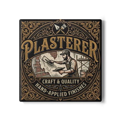 Plasterer Ceramic Coaster — Vintage Tradesman Logo, 'Craft & Quality'- DCA0238