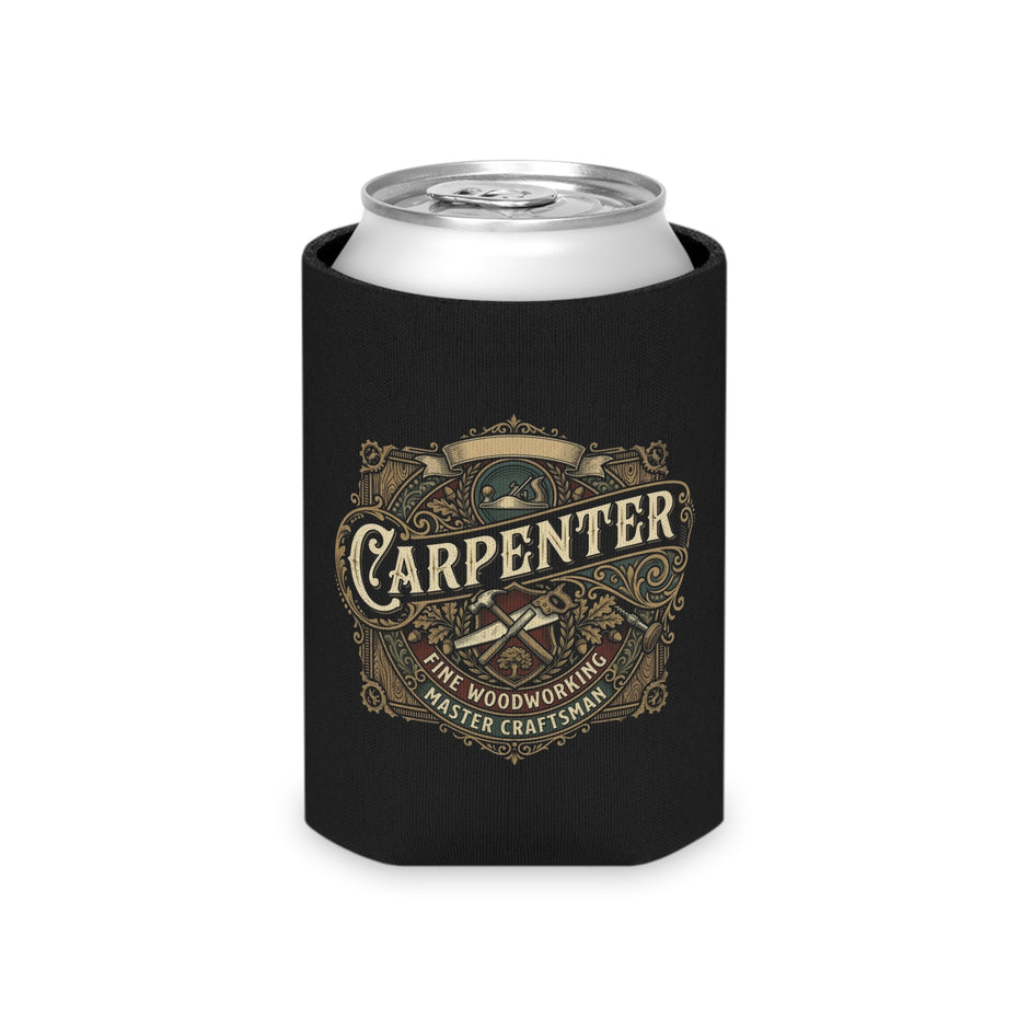Carpenter Can Cooler — Retro Woodworking Logo Beverage Insulator - DCA0286