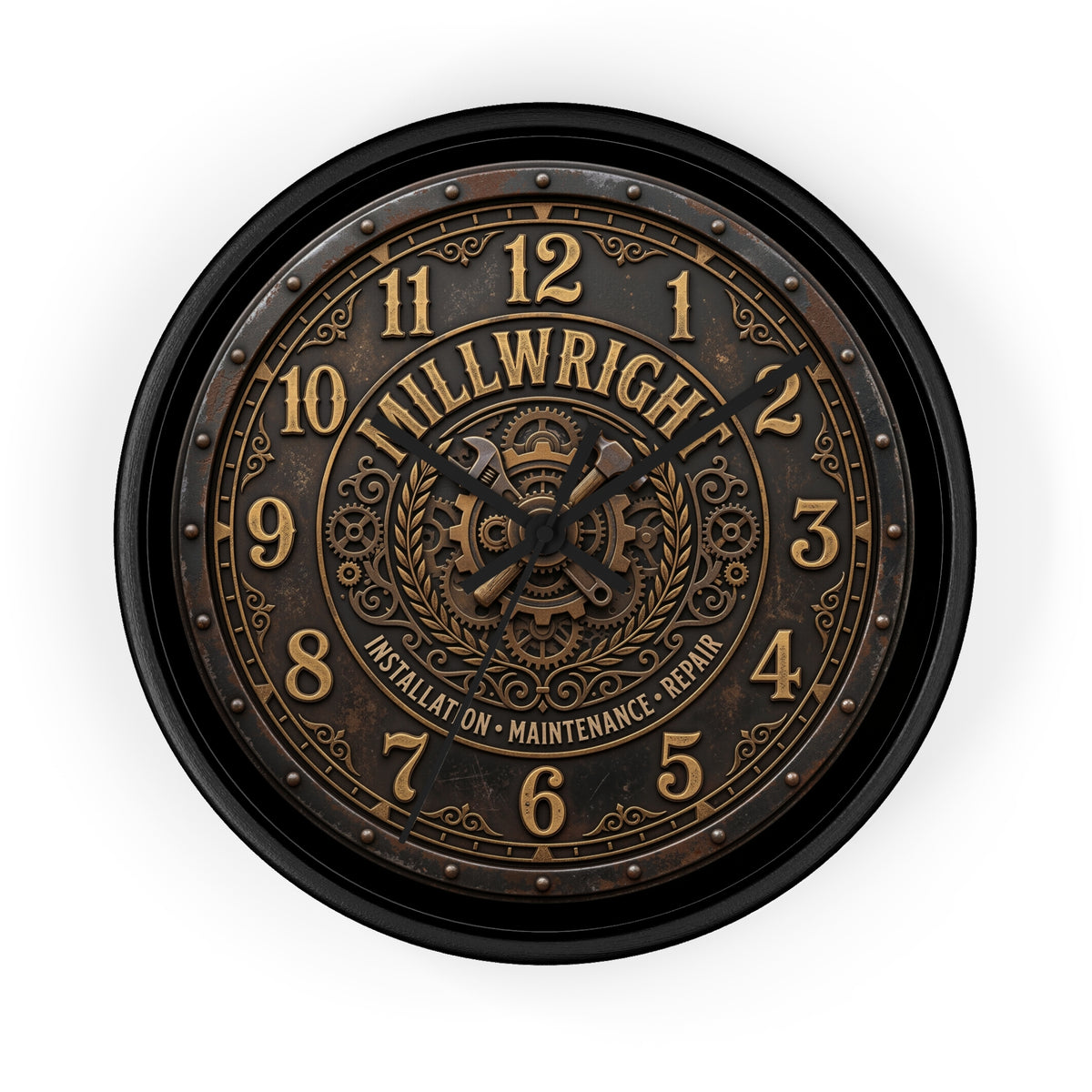 Millwright Vintage Industrial Wall Clock — Steampunk Workshop Decor - DCA0392