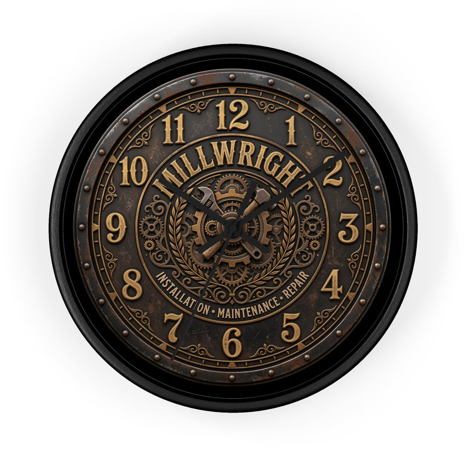 Millwright Vintage Industrial Wall Clock — Steampunk Workshop Decor - DCA0392