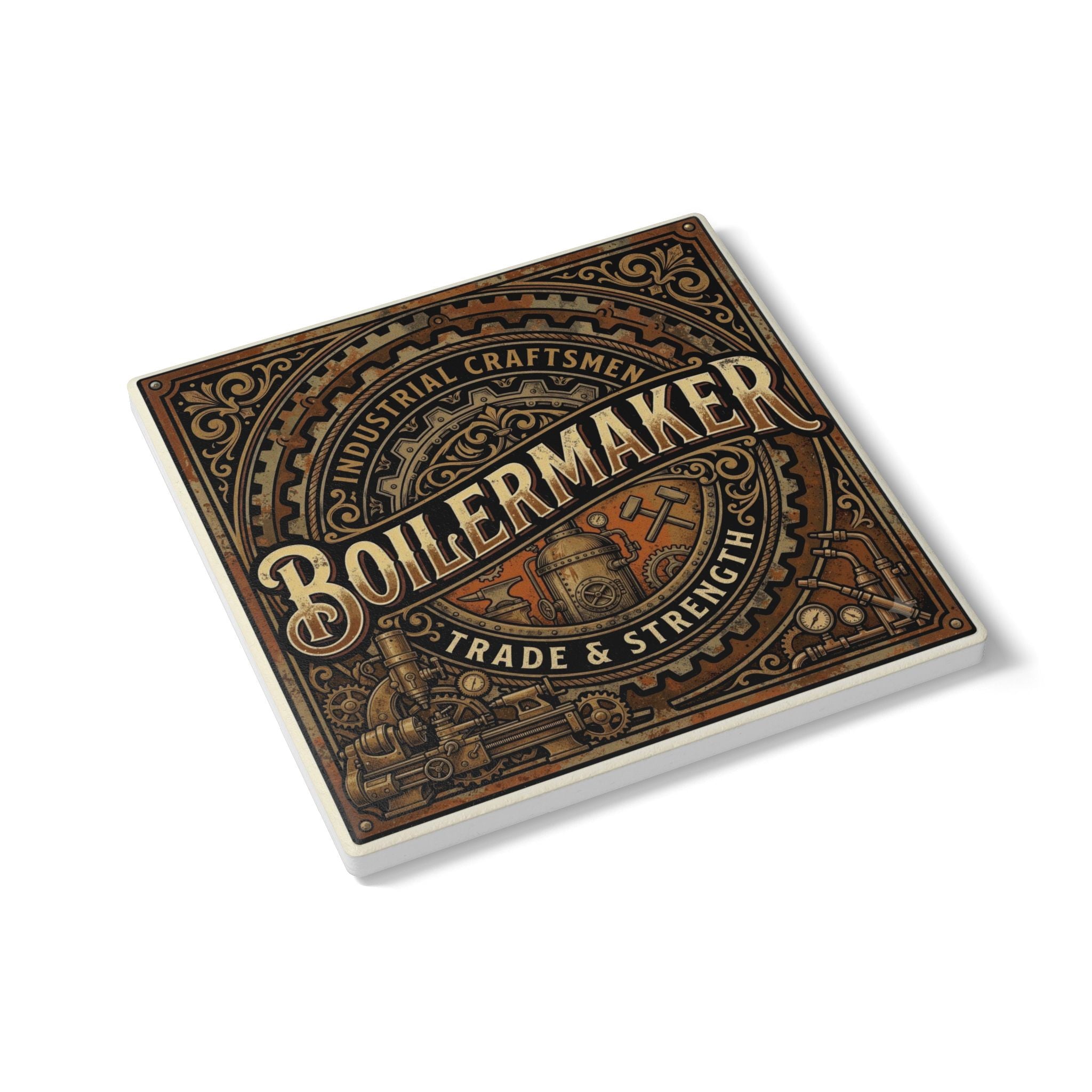 Boilermaker Ceramic Coaster – Industrial Craftsmen 'Trade & Strength' Drink Coaster- DCA0228