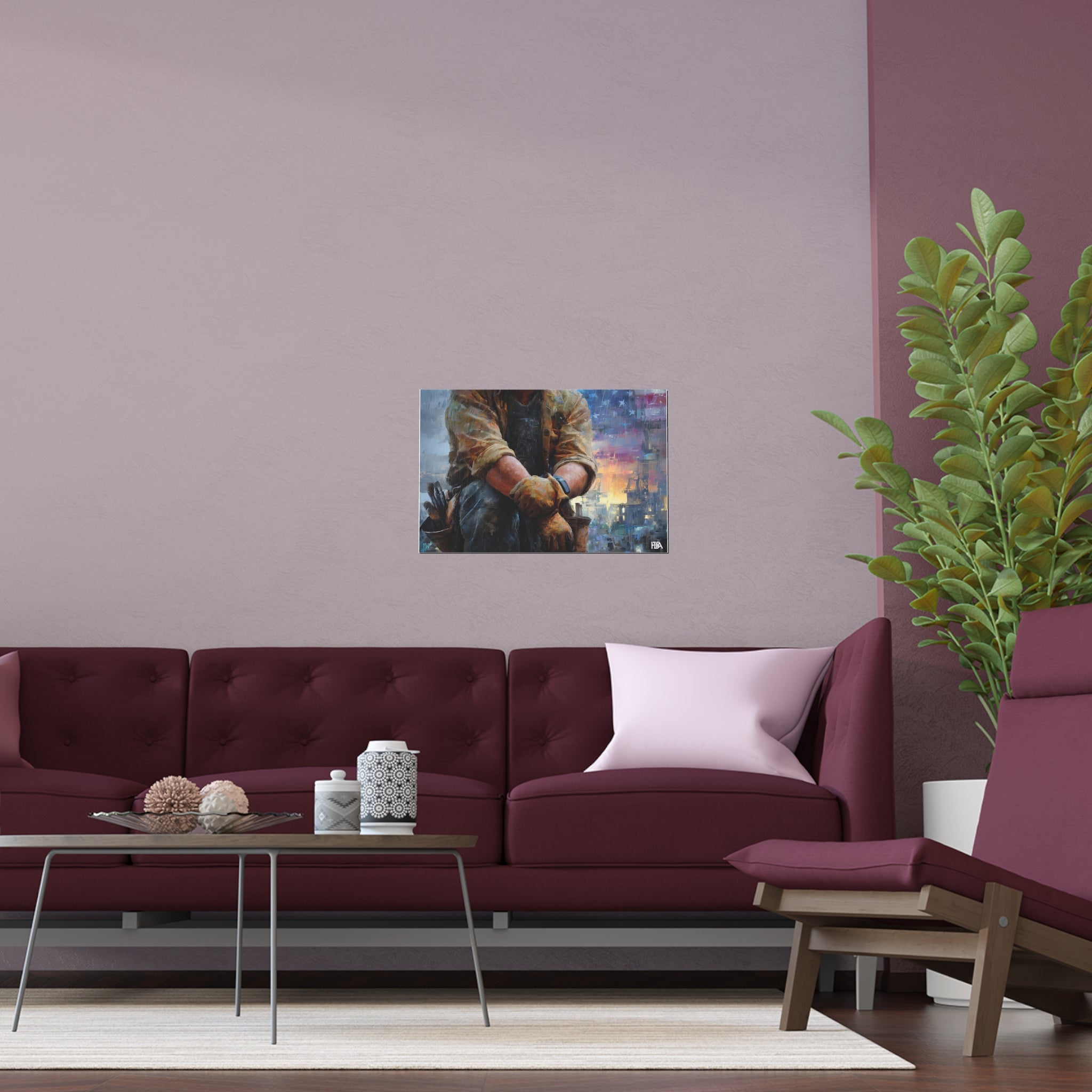 America Construction Worker Portrait (Indoor/Outdoor) Silk Poster