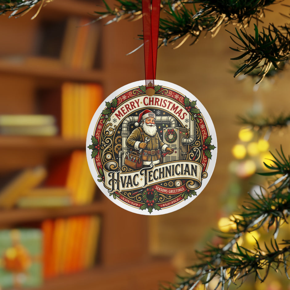 HVAC Technician Christmas Metal Ornament — Merry Christmas Santa HVAC Holiday Decoration - DCA0447