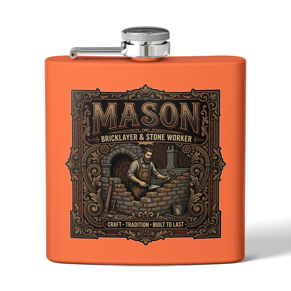Mason Bricklayer 6oz Stainless Steel Flask – Vintage Stoneworker Design - DCA0427