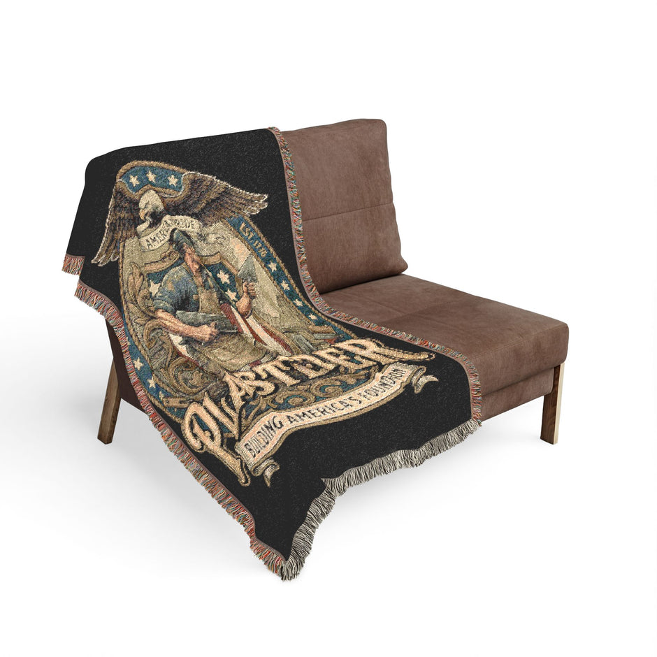 Plasterer Woven Blanket — Patriotic Throw Blanket with Vintage American Seal