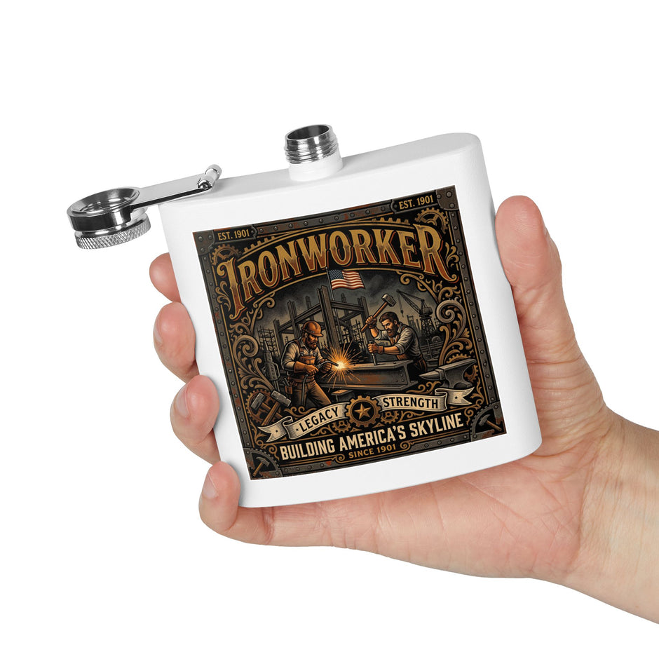 Ironworker Flask — 'Ironworker: Building America's Skyline' Stainless Steel 6oz Hip Flask - DCA0424