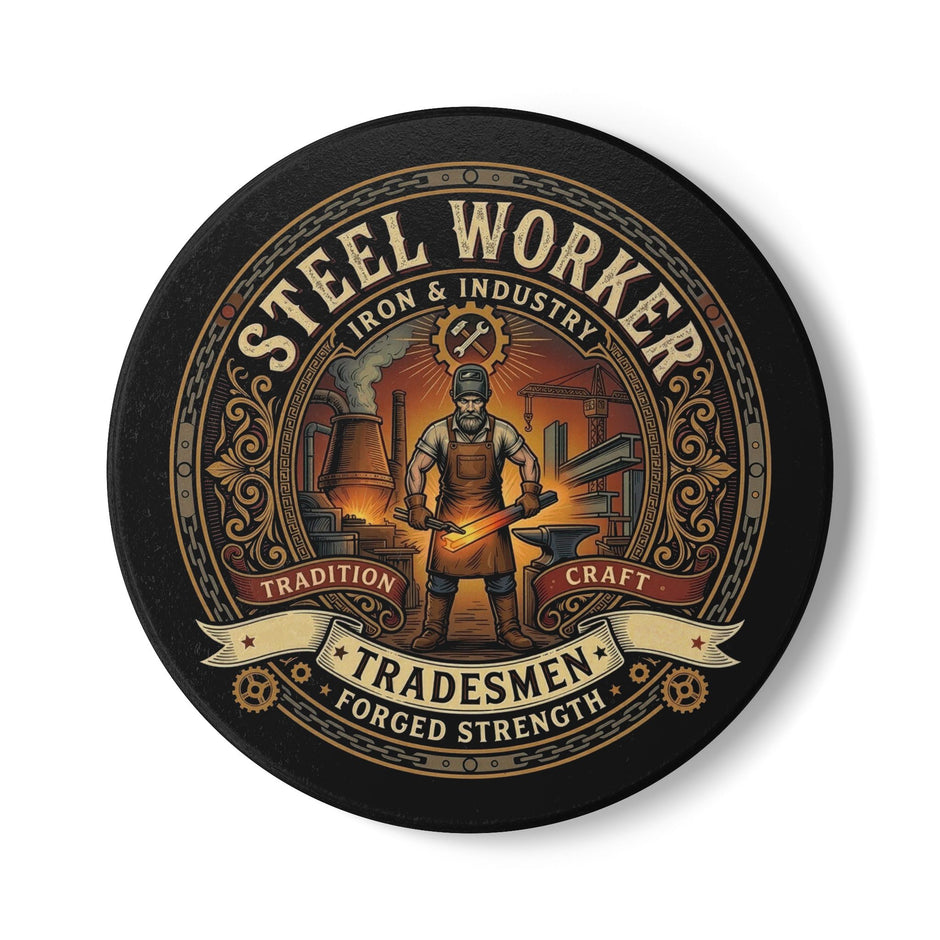 Steel Worker Ceramic Coaster — Tradesmen 'Forged Strength' Industrial Gift - DCA0241