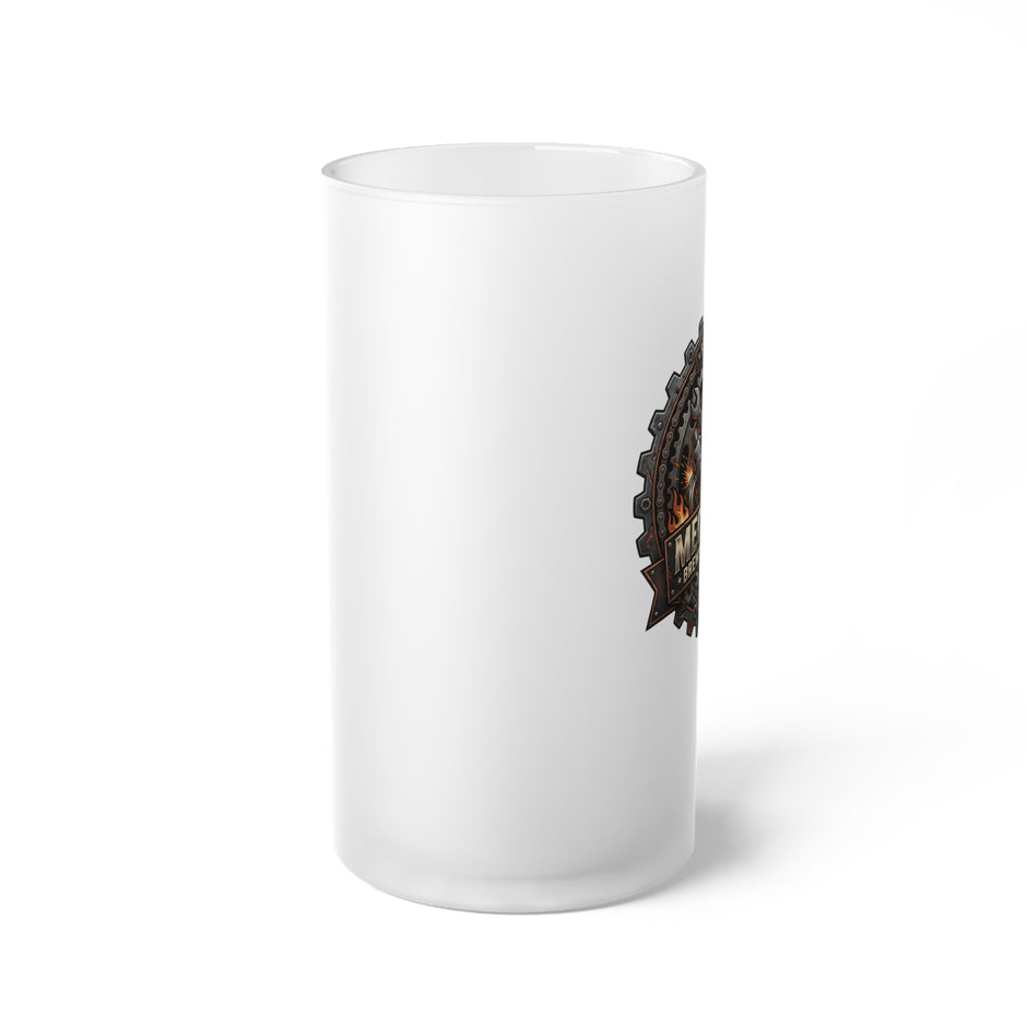 Mechanic Trade Frosted Beer Mug — Rustic Gear & Flame Logo 16oz - DCA0514