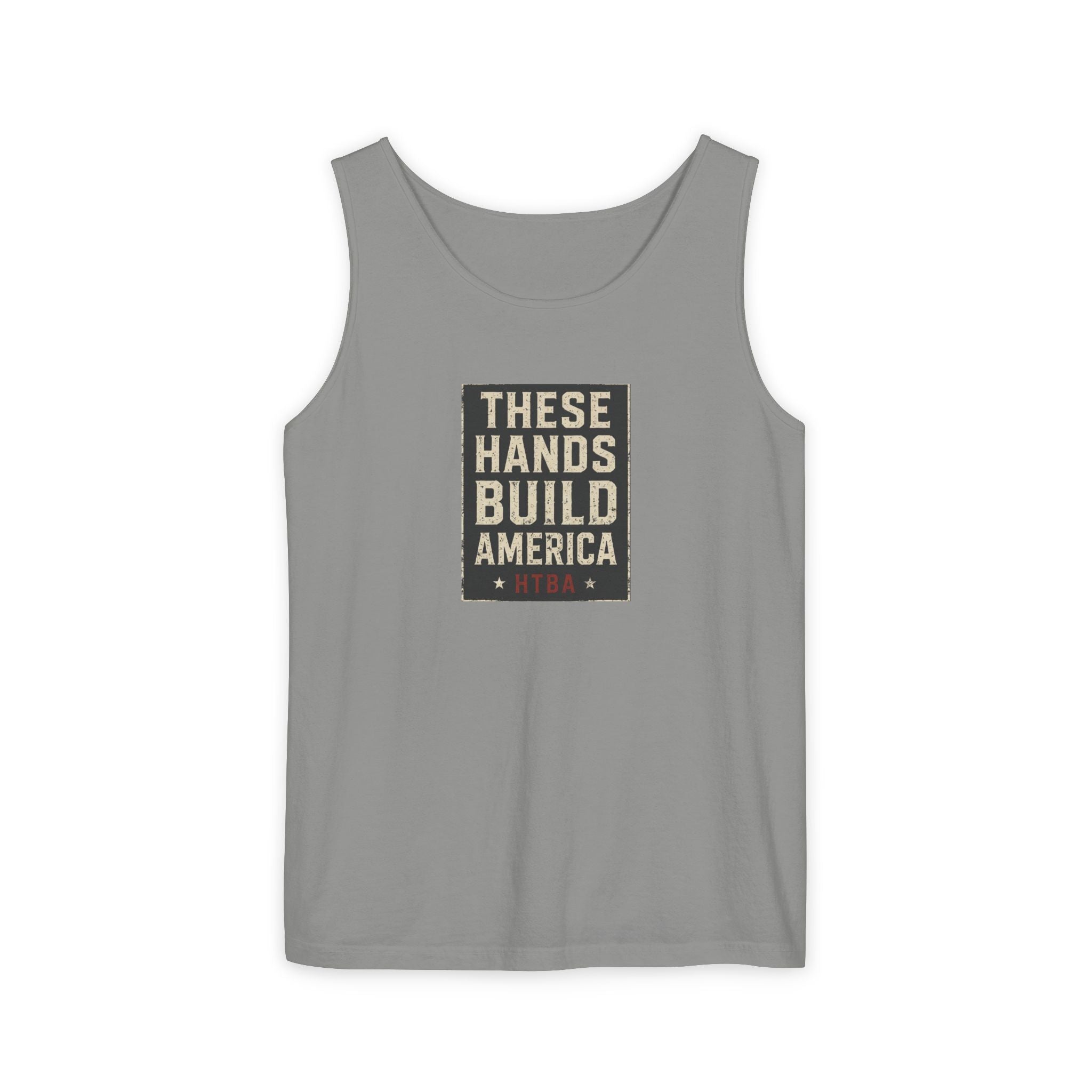 These Hands Build America Unisex Tank Top — Patriotic Construction Worker Muscle Tee